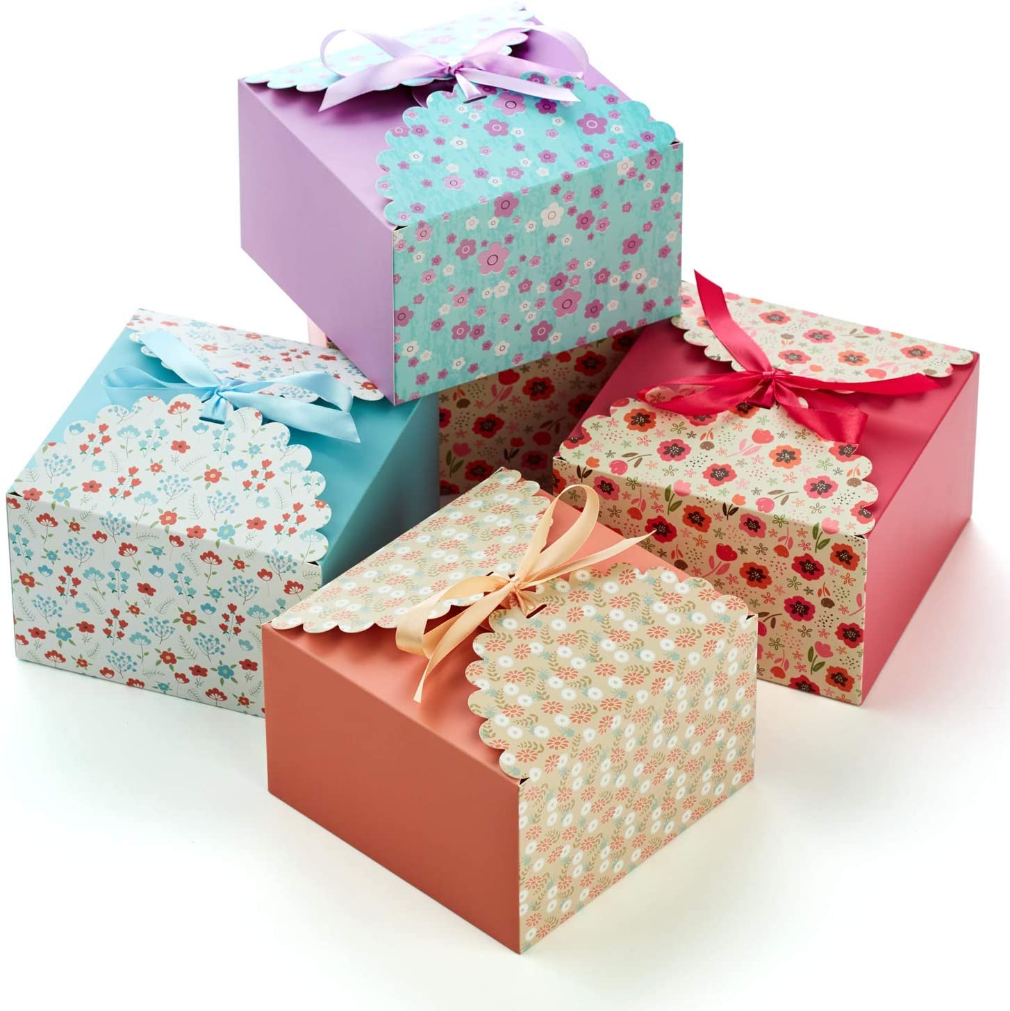 Large Printed Gift Boxes With Ribbons Pack