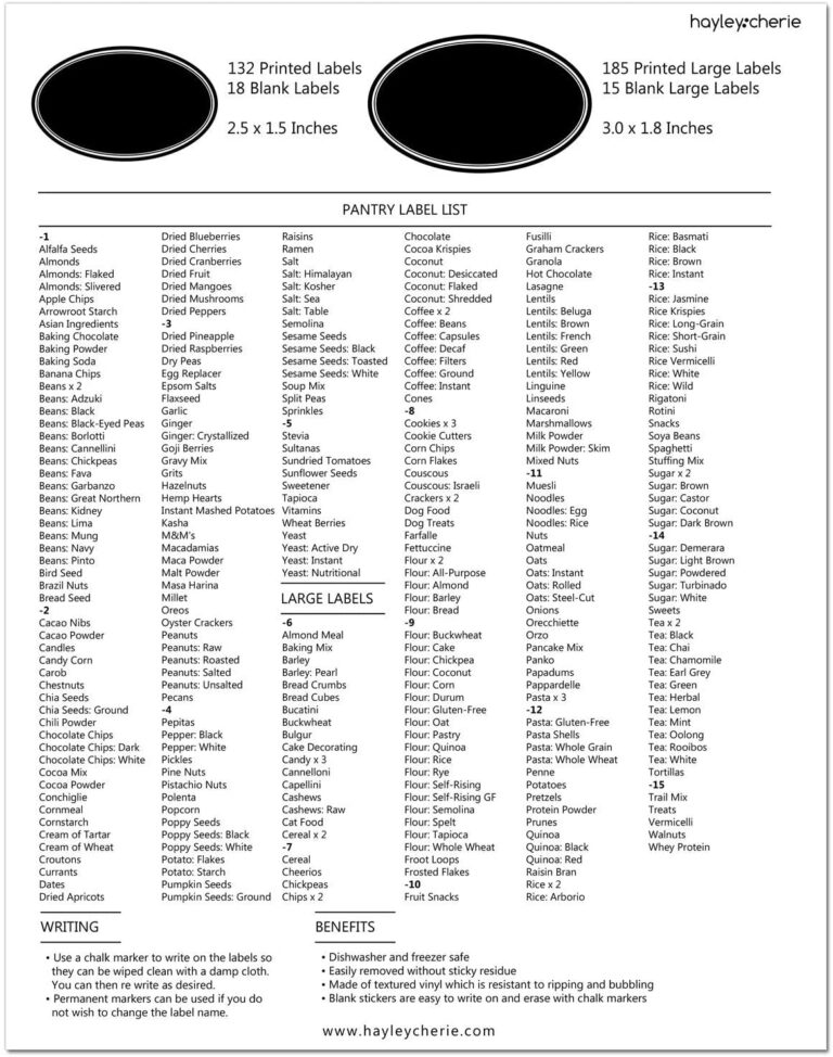 350 Printed Chalkboard Pantry Label Set