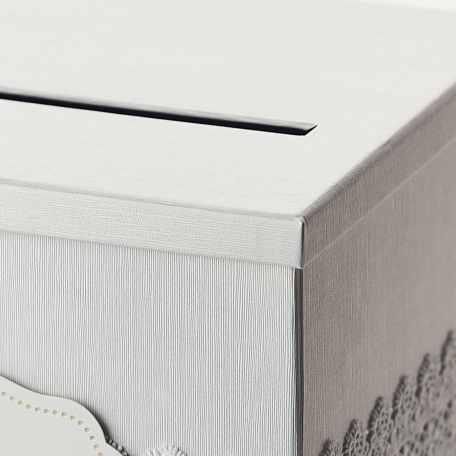 White Gift Card Box with White Lace Textured Finish – Large Size